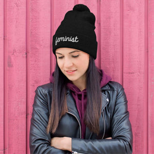 Feminist Embroidered Pom Pom Beanie Hat-Feminist Apparel, Feminist Gift, Feminist Beanie Hat BB426-The Spark Company