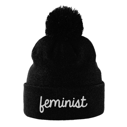 Feminist Embroidered Pom Pom Beanie Hat-Feminist Apparel, Feminist Gift, Feminist Beanie Hat BB426-The Spark Company