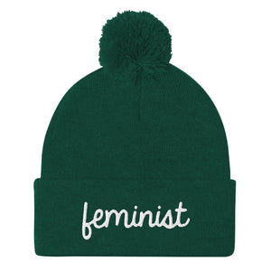 Feminist Embroidered Pom Pom Beanie Hat-Feminist Apparel, Feminist Gift, Feminist Beanie Hat BB426-The Spark Company