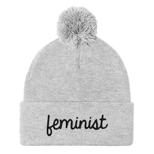 Feminist Embroidered Pom Pom Beanie Hat-Feminist Apparel, Feminist Gift, Feminist Beanie Hat BB426-The Spark Company