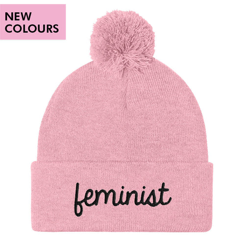 Feminist Embroidered Pom Pom Beanie Hat-Feminist Apparel, Feminist Gift, Feminist Beanie Hat BB426-The Spark Company