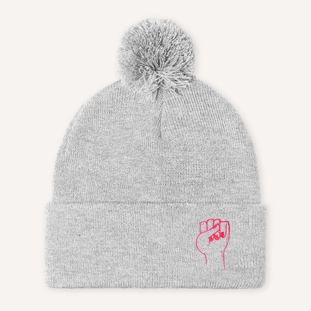 Feminist Fist Embroidered Pom Pom Beanie Hat-Feminist Apparel, Feminist Gift, Feminist Beanie Hat BB426-The Spark Company