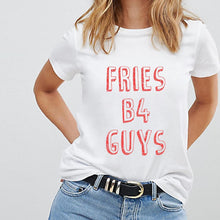 Load image into Gallery viewer, Fries Before Guys T-Shirt-Feminist Apparel, Feminist Clothing, Feminist T Shirt, BC3001-The Spark Company