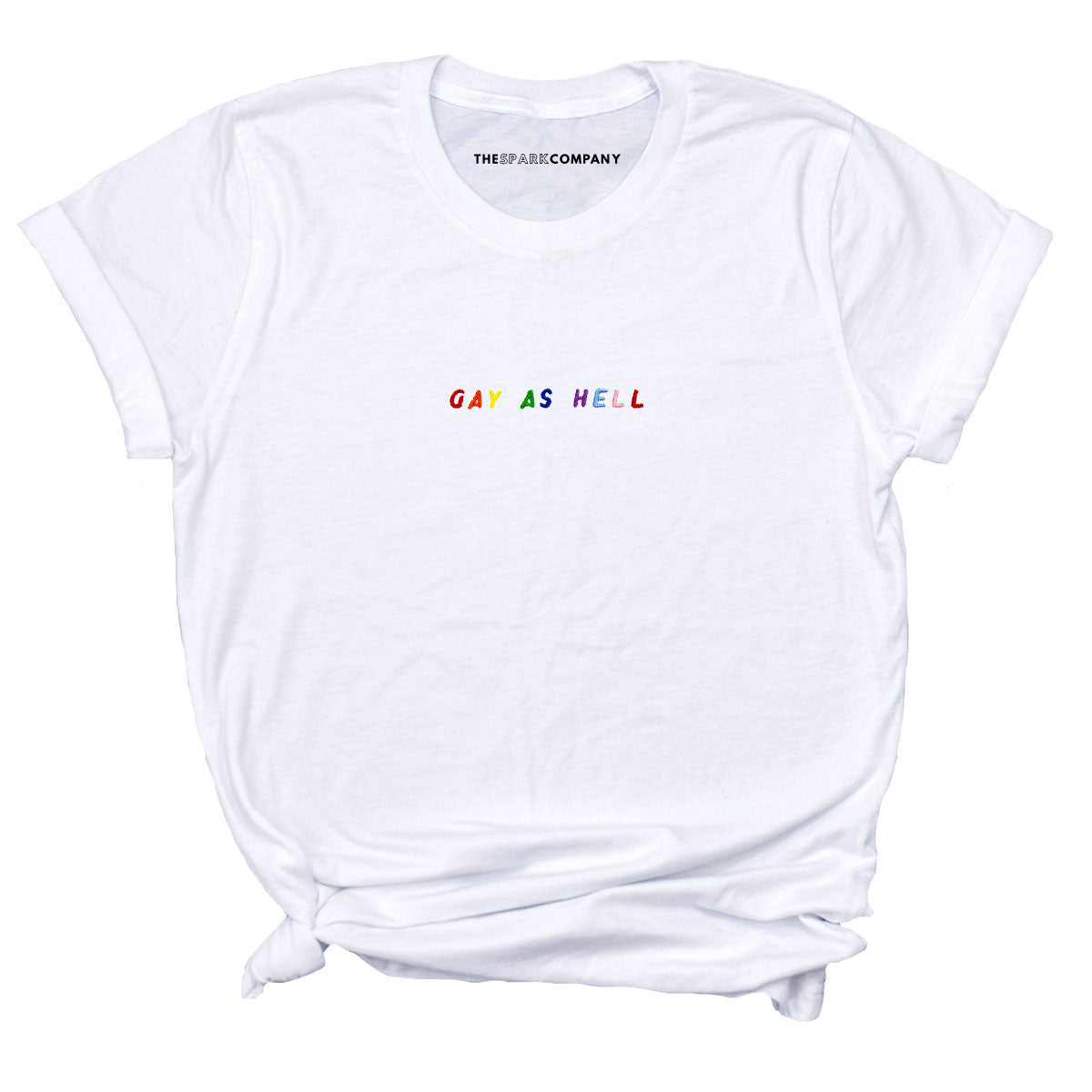Gay As Hell Embroidery Detail T-Shirt-LGBT Apparel, LGBT Clothing, LGBT T Shirt, BC3001-The Spark Company