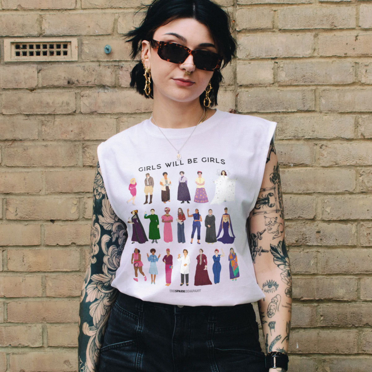 Girls Will Be Girls: Iconic Women Sleeveless T-Shirt-Feminist Apparel, Feminist Clothing, Feminist Sleeveless T Shirt, EP01S-The Spark Company