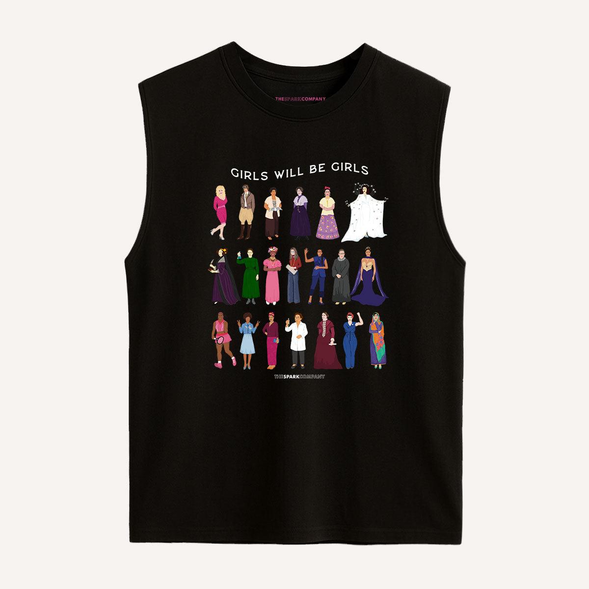 Girls Will Be Girls: Iconic Women Sleeveless T-Shirt-Feminist Apparel, Feminist Clothing, Feminist Sleeveless T Shirt, EP01S-The Spark Company