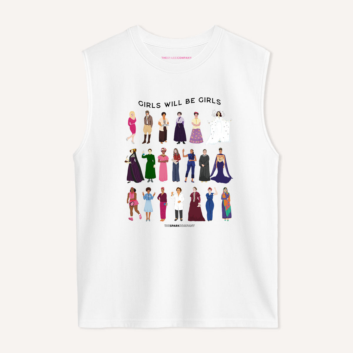 Girls Will Be Girls: Iconic Women Sleeveless T-Shirt-Feminist Apparel, Feminist Clothing, Feminist Sleeveless T Shirt, EP01S-The Spark Company