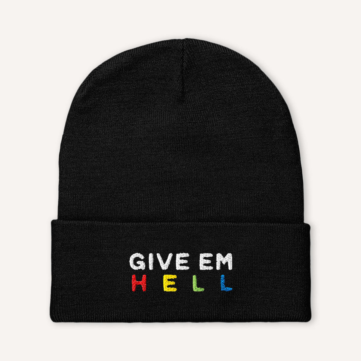 Give Em' Hell Embroidered Beanie Hat-Feminist Apparel, Feminist Gift, Feminist Cuffed Beanie Hat, BB45-The Spark Company