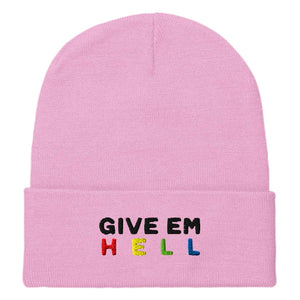 Give Em' Hell Embroidered Beanie Hat-Feminist Apparel, Feminist Gift, Feminist Cuffed Beanie Hat, BB45-The Spark Company