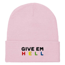 Load image into Gallery viewer, Give Em&#39; Hell Embroidered Beanie Hat-Feminist Apparel, Feminist Gift, Feminist Cuffed Beanie Hat, BB45-The Spark Company