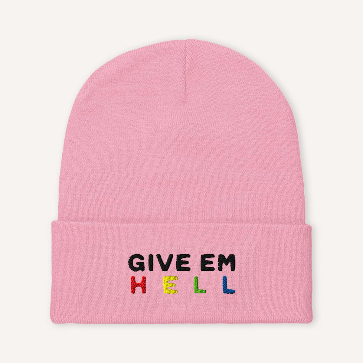 Give Em' Hell Embroidered Beanie Hat-Feminist Apparel, Feminist Gift, Feminist Cuffed Beanie Hat, BB45-The Spark Company
