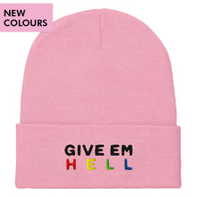 Load image into Gallery viewer, Give Em&#39; Hell Embroidered Beanie Hat-Feminist Apparel, Feminist Gift, Feminist Cuffed Beanie Hat, BB45-The Spark Company