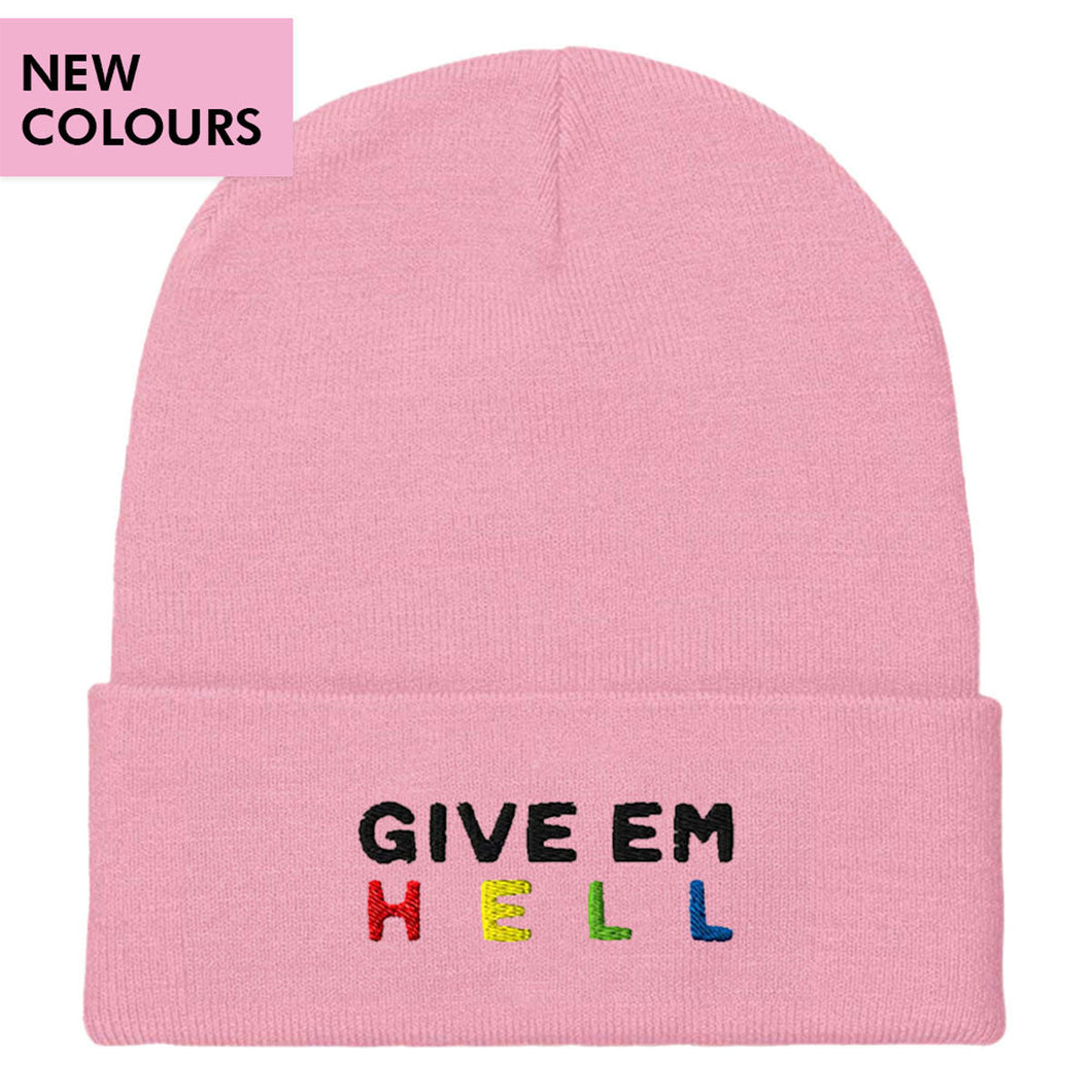 Give Em' Hell Embroidered Beanie Hat-Feminist Apparel, Feminist Gift, Feminist Cuffed Beanie Hat, BB45-The Spark Company