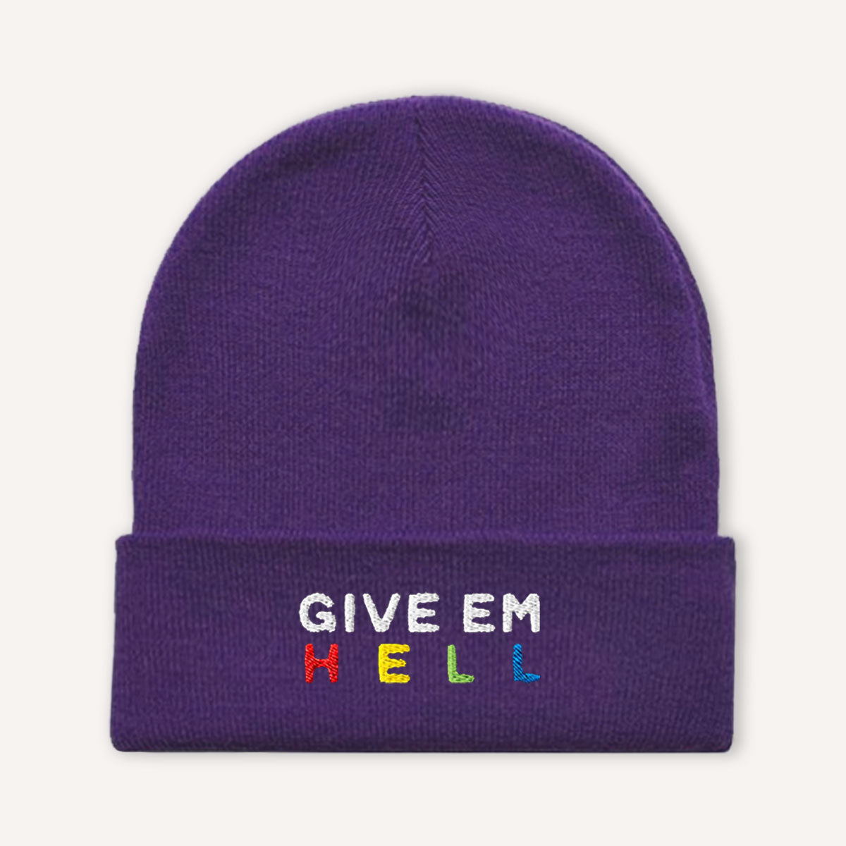 Give Em' Hell Embroidered Beanie Hat-Feminist Apparel, Feminist Gift, Feminist Cuffed Beanie Hat, BB45-The Spark Company