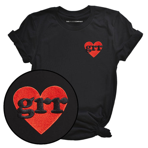 Grr Heart Embroidered T-Shirt-Feminist Apparel, Feminist Clothing, Feminist T Shirt, BC3001-The Spark Company