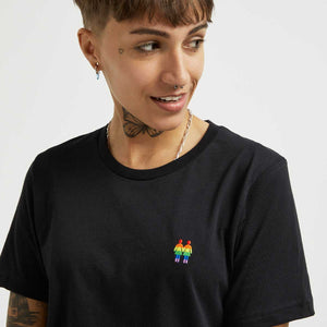 Holding Hands Embroidered Pride T-Shirt-LGBT Apparel, LGBT Clothing, LGBT T Shirt, BC3001-The Spark Company