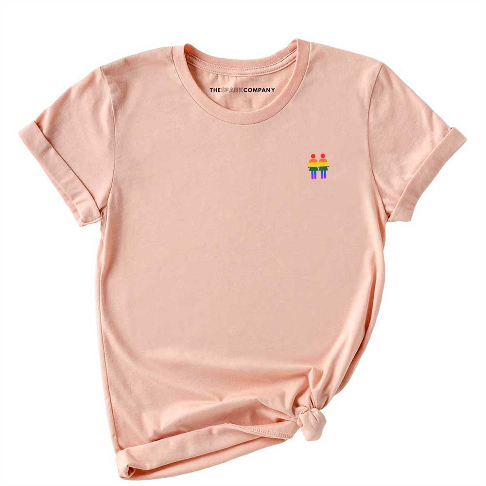 Holding Hands Embroidered Pride T-Shirt-LGBT Apparel, LGBT Clothing, LGBT T Shirt, BC3001-The Spark Company