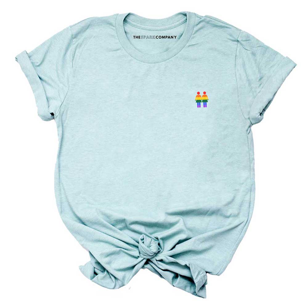 Holding Hands Embroidered Pride T-Shirt-LGBT Apparel, LGBT Clothing, LGBT T Shirt, BC3001-The Spark Company