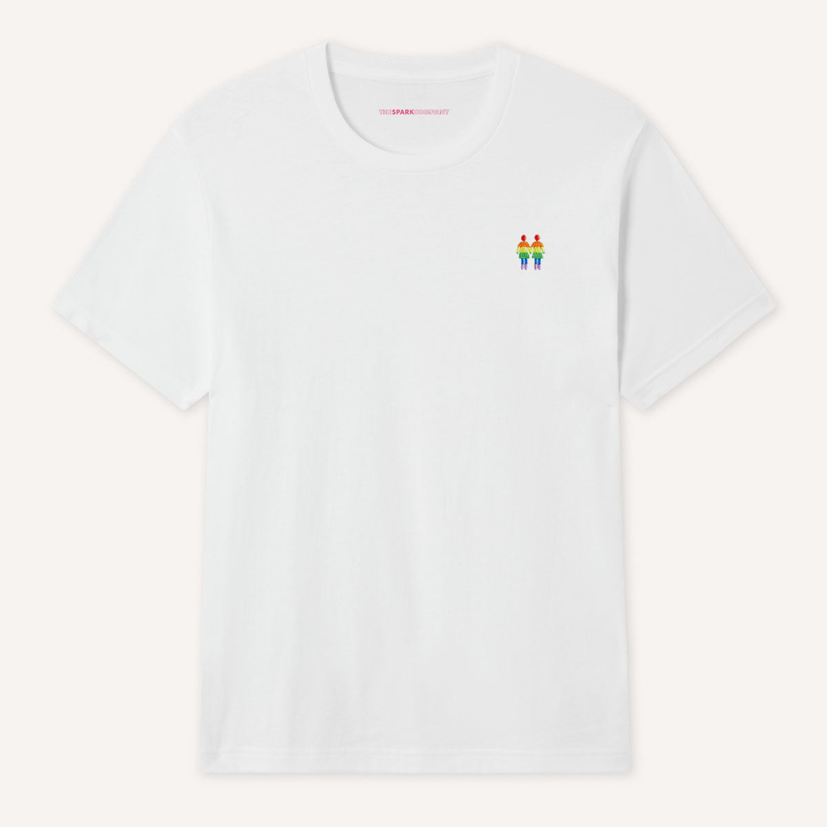 Holding Hands Embroidered Pride T-Shirt-LGBT Apparel, LGBT Clothing, LGBT T Shirt, BC3001-The Spark Company