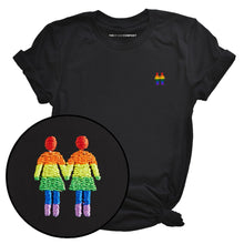 Load image into Gallery viewer, Holding Hands Embroidered Pride T-Shirt-LGBT Apparel, LGBT Clothing, LGBT T Shirt, BC3001-The Spark Company