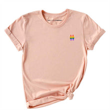 Load image into Gallery viewer, Holding Hands Embroidered Pride T-Shirt-LGBT Apparel, LGBT Clothing, LGBT T Shirt, BC3001-The Spark Company