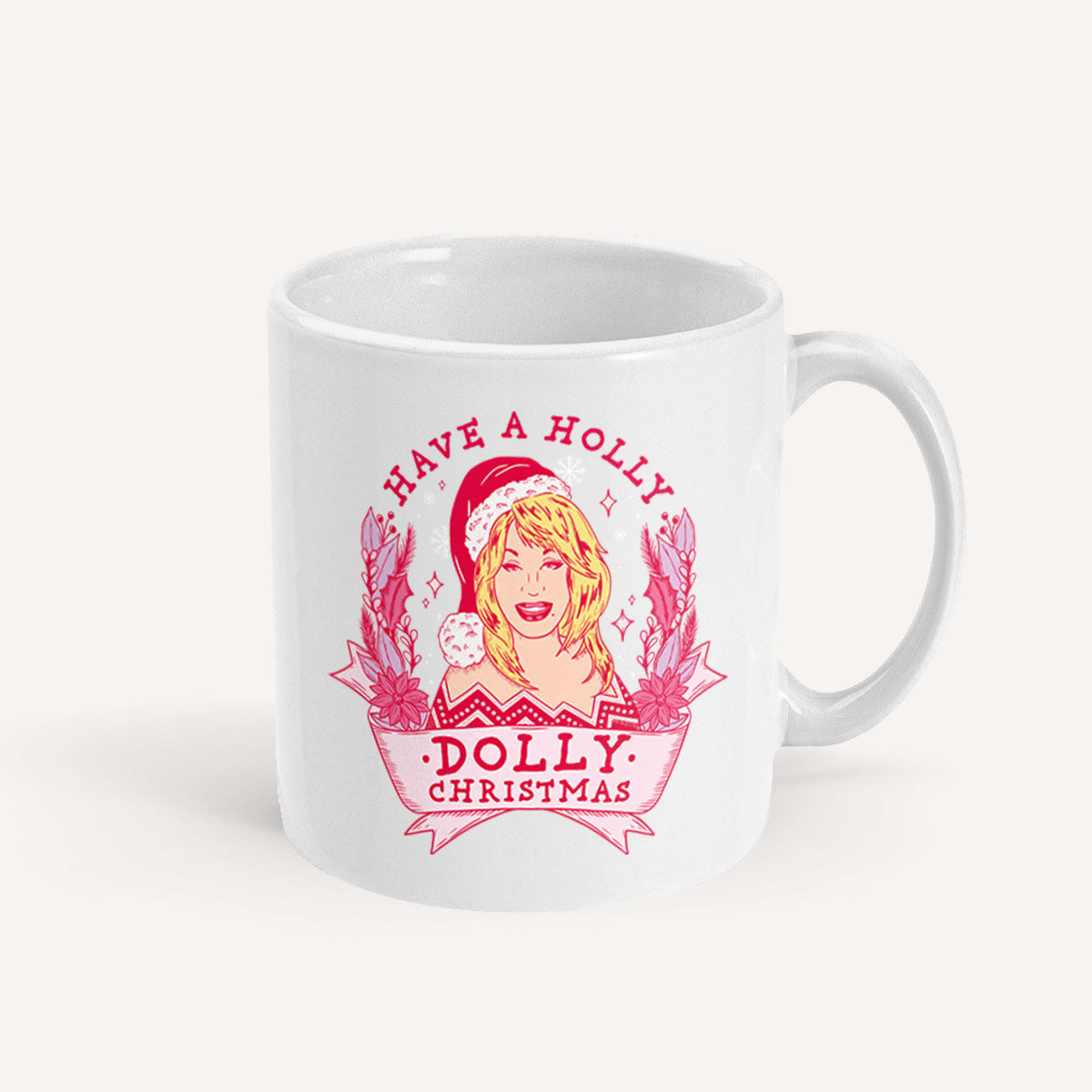 Holly Dolly Christmas Mug-Feminist Apparel, Feminist Gift, Feminist Coffee Mug, 11oz White Ceramic-The Spark Company