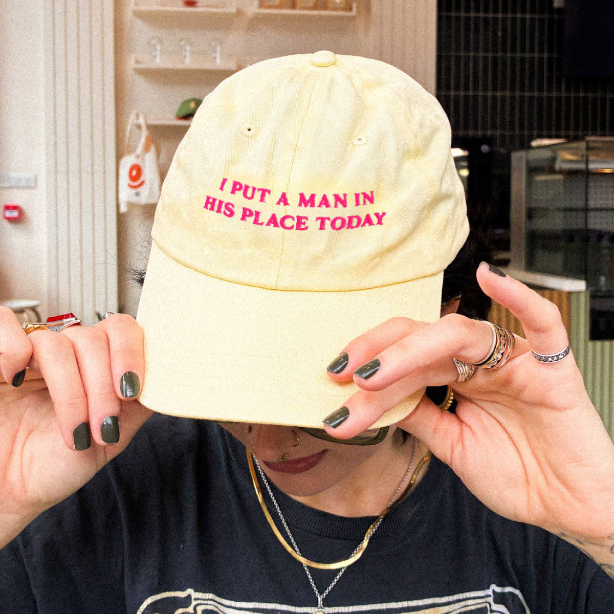 I Put A Man In His Place Today Slogan Cap-Feminist Apparel, Feminist Gift, Slogan Cap, BC653-The Spark Company