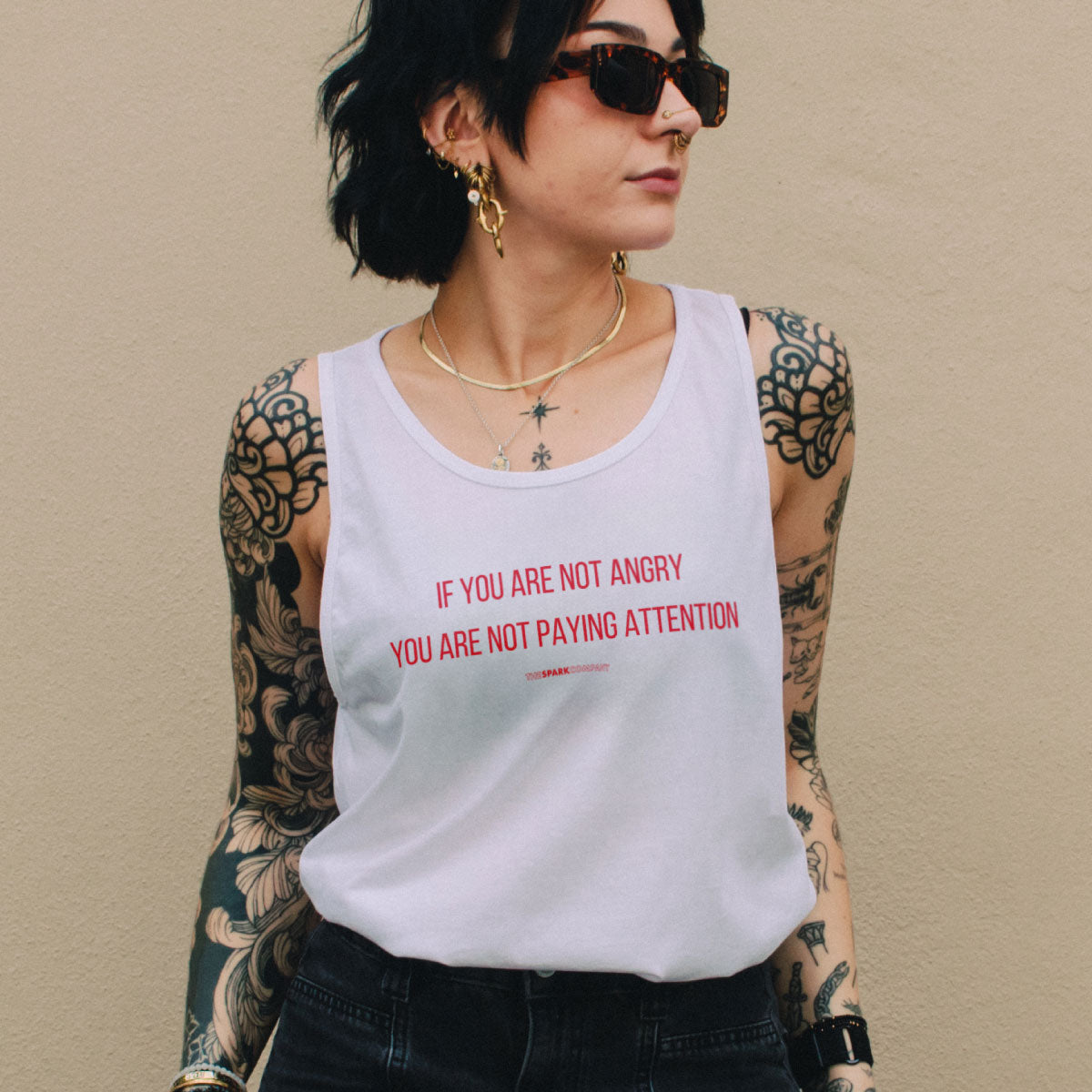 If You Are Not Angry You Are Not Paying Attention Tank Top-Feminist Apparel, Feminist Clothing, Feminist Tank, 03980-The Spark Company