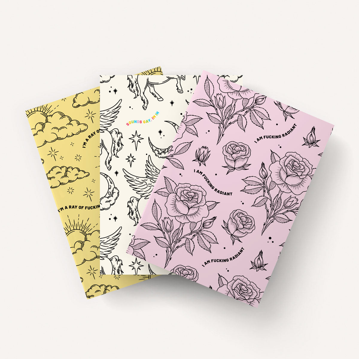 Illustrated Prints Notebooks (3 Pack)-Feminist Apparel, Feminist Gift, Feminist Notebook-The Spark Company