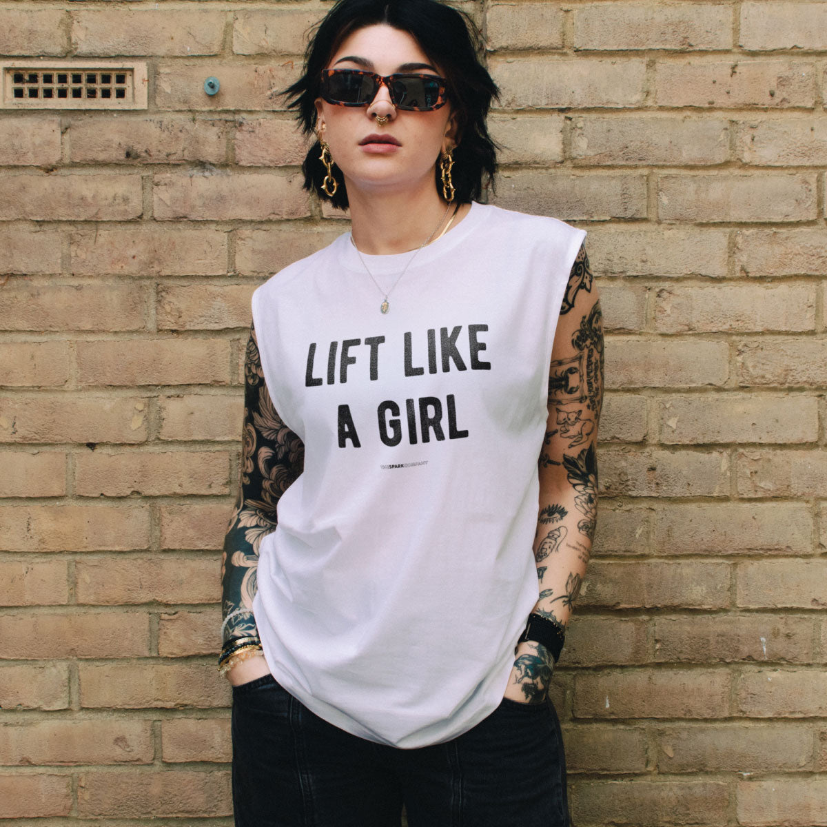 Lift Like A Girl Sleeveless T-Shirt-Feminist Apparel, Feminist Clothing, Feminist Sleeveless T Shirt, EP01S-The Spark Company