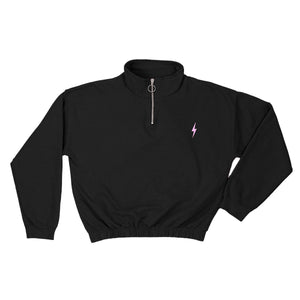 Lightning Embroidered 1/4 Zip Crop Sweatshirt-Feminist Apparel, Feminist Clothing, Feminist Sweatshirt, JH037-The Spark Company