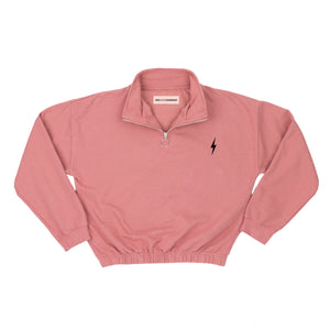 Lightning Embroidered 1/4 Zip Crop Sweatshirt-Feminist Apparel, Feminist Clothing, Feminist Sweatshirt, JH037-The Spark Company