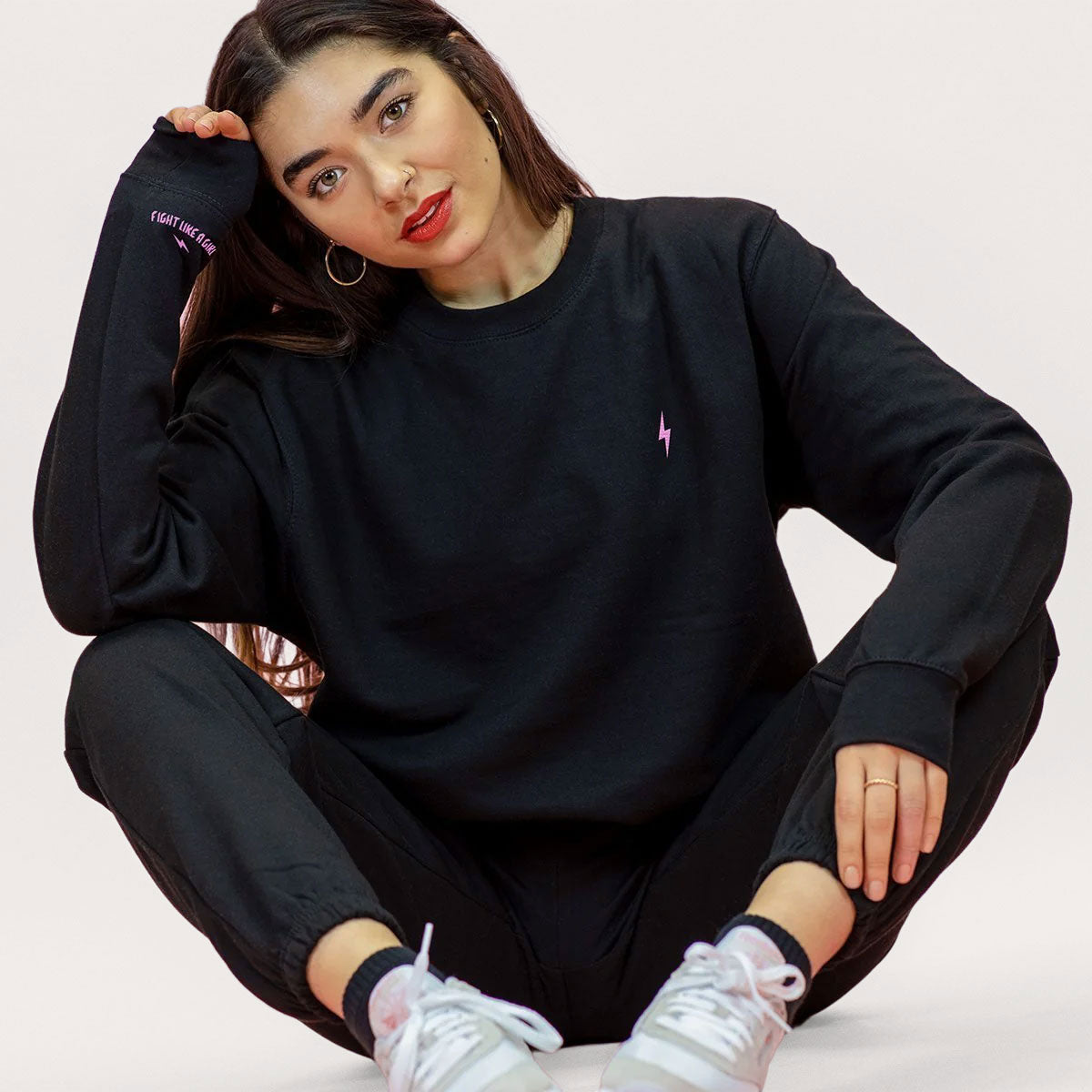 Lightning Embroidery Detail Joggers-Feminist Apparel, Feminist Clothing, Feminist joggers, JH072-The Spark Company