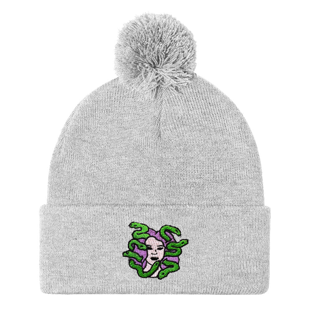 Medusa Embroidered Pom Pom Beanie Hat-Feminist Apparel, Feminist Gift, Feminist Beanie Hat BB426-The Spark Company