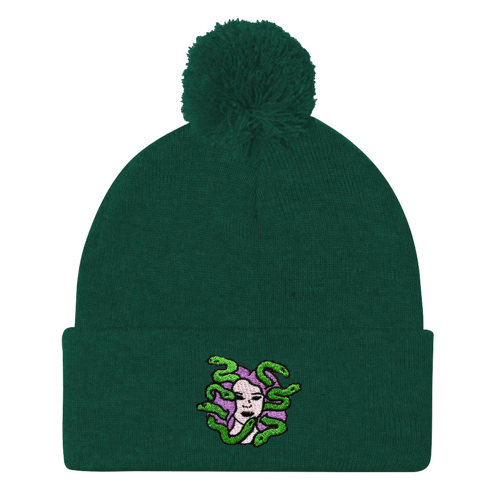 Medusa Embroidered Pom Pom Beanie Hat-Feminist Apparel, Feminist Gift, Feminist Beanie Hat BB426-The Spark Company