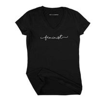 Load image into Gallery viewer, Minimalist Feminist Design Fitted V-Neck T-Shirt-Feminist Apparel, Feminist Clothing, Feminist Fitted V-Neck T Shirt, Evoker-The Spark Company