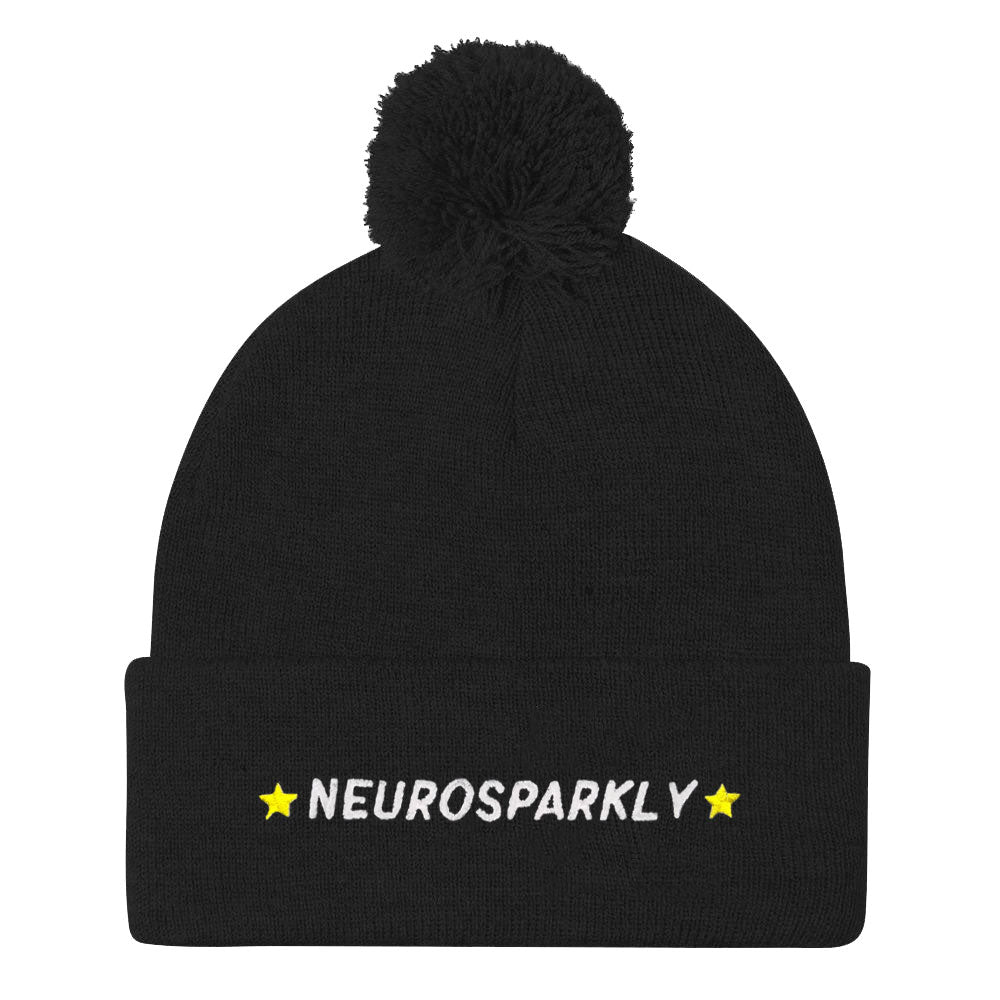 Neurosparkly Embroidered Pom Pom Beanie Hat-Feminist Apparel, Feminist Gift, Feminist Beanie Hat BB426-The Spark Company