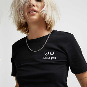 No Bra Gang Embroidered T-Shirt-Feminist Apparel, Feminist Clothing, Feminist T Shirt-The Spark Company