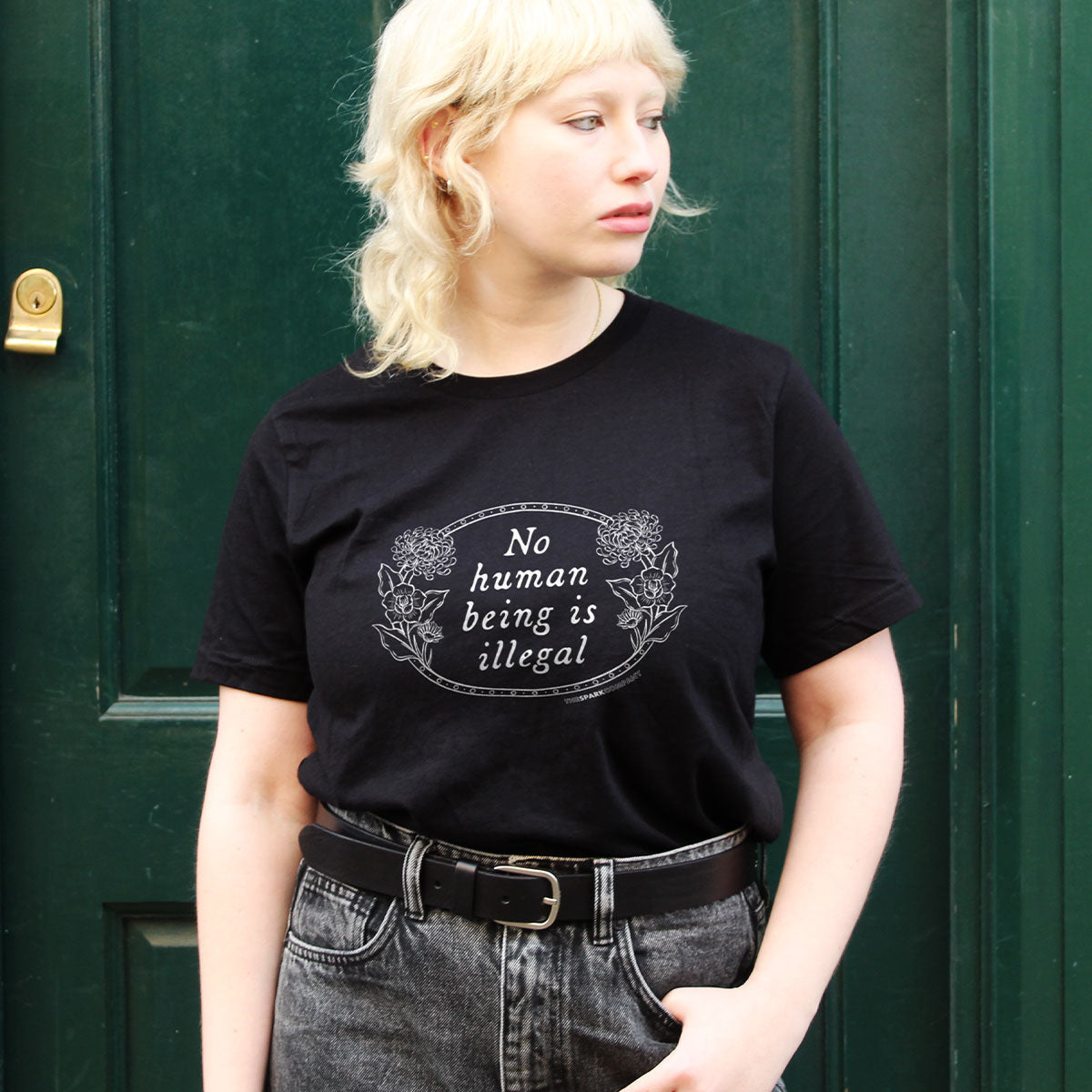 No Human Being Is Illegal T-Shirt-Feminist Apparel, Feminist Clothing, Feminist T Shirt, BC3001-The Spark Company