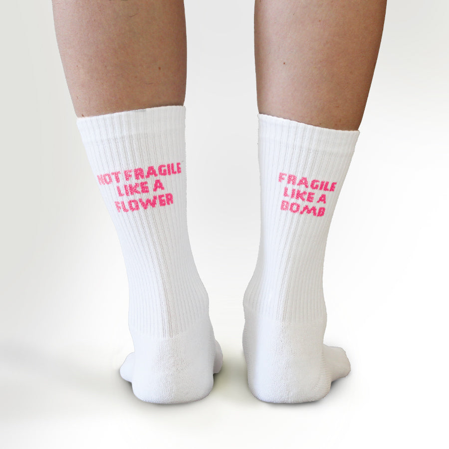 Not Fragile Like A Flower, Fragile Like A Bomb Socks-Feminist Apparel, Feminist Clothing, Feminist Socks-The Spark Company