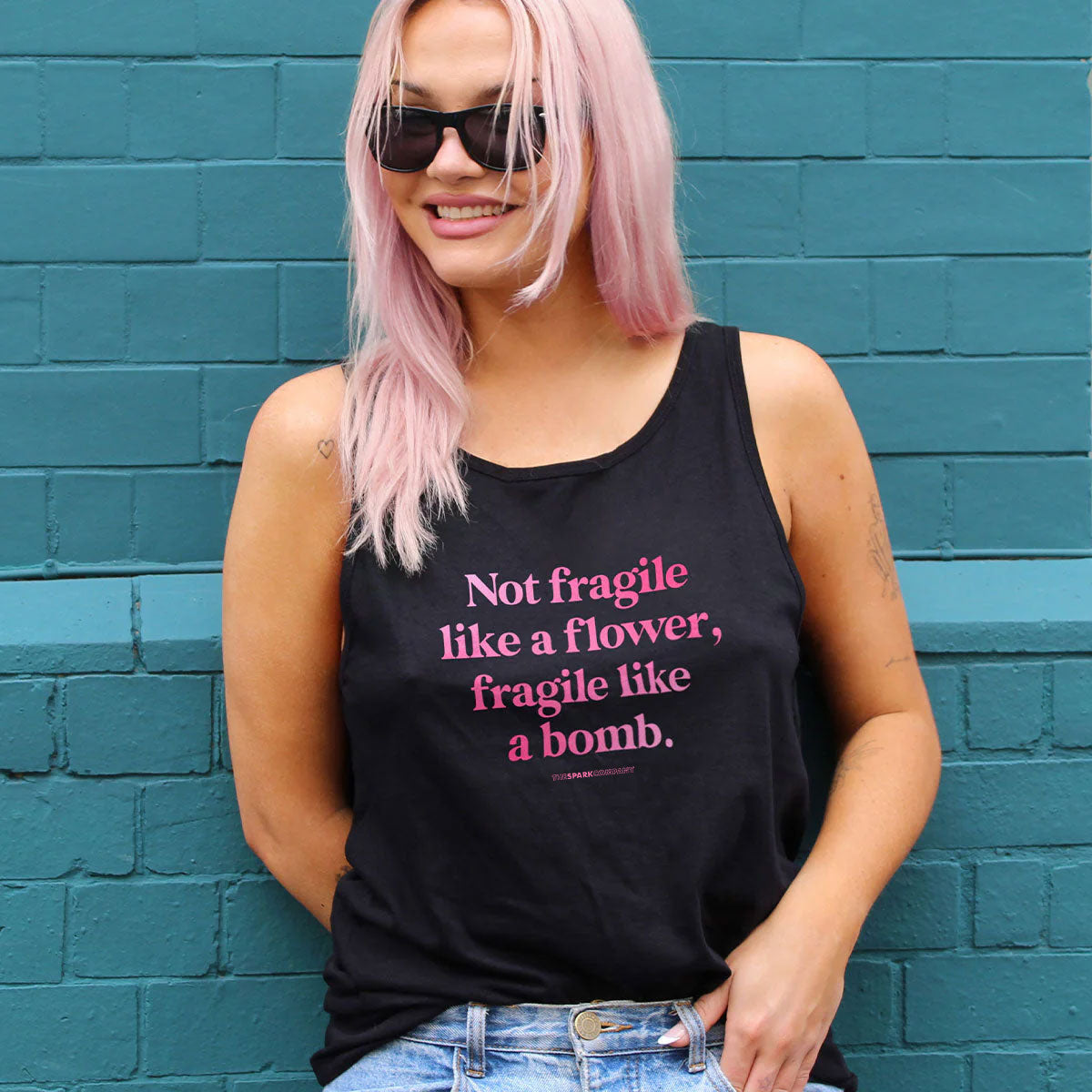 Not Fragile Like A Flower, Fragile Like A Bomb Tank Top-Feminist Apparel, Feminist Clothing, Feminist Tank, 03980-The Spark Company