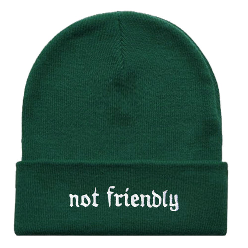 Not Friendly Embroidered Beanie Hat-Feminist Apparel, Feminist Gift, Feminist Cuffed Beanie Hat, BB45-The Spark Company