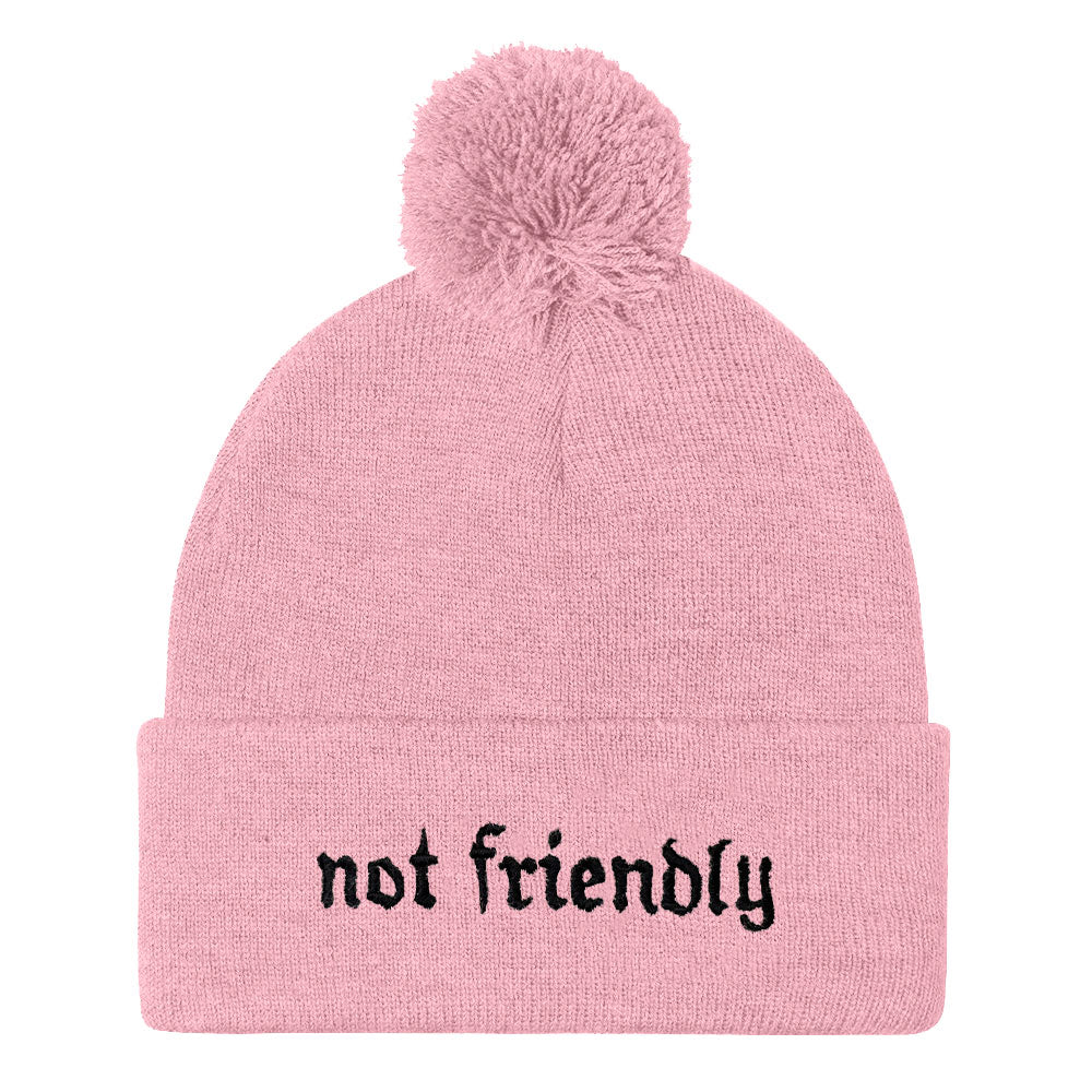 Not Friendly Embroidered Pom Pom Beanie Hat-Feminist Apparel, Feminist Gift, Feminist Beanie Hat BB426-The Spark Company