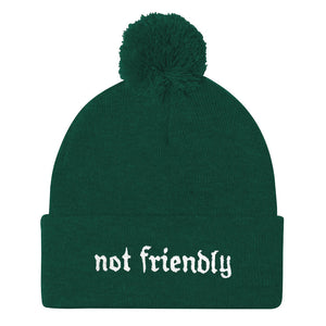 Not Friendly Embroidered Pom Pom Beanie Hat-Feminist Apparel, Feminist Gift, Feminist Beanie Hat BB426-The Spark Company