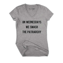 Load image into Gallery viewer, On Wednesdays We Smash The Patriarchy Fitted V-Neck T-Shirt-Feminist Apparel, Feminist Clothing, Feminist Fitted V-Neck T Shirt, Evoker-The Spark Company