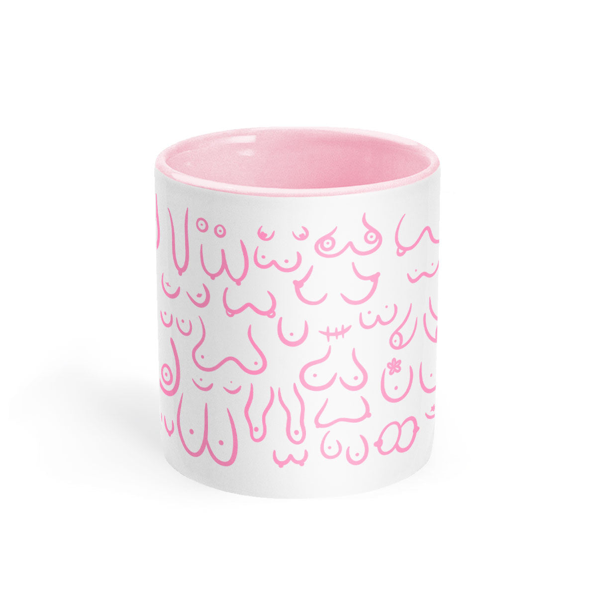 Pink Boobs Mug-Feminist Apparel, Feminist Gift, Feminist Coffee Mug, 11oz White Ceramic-The Spark Company