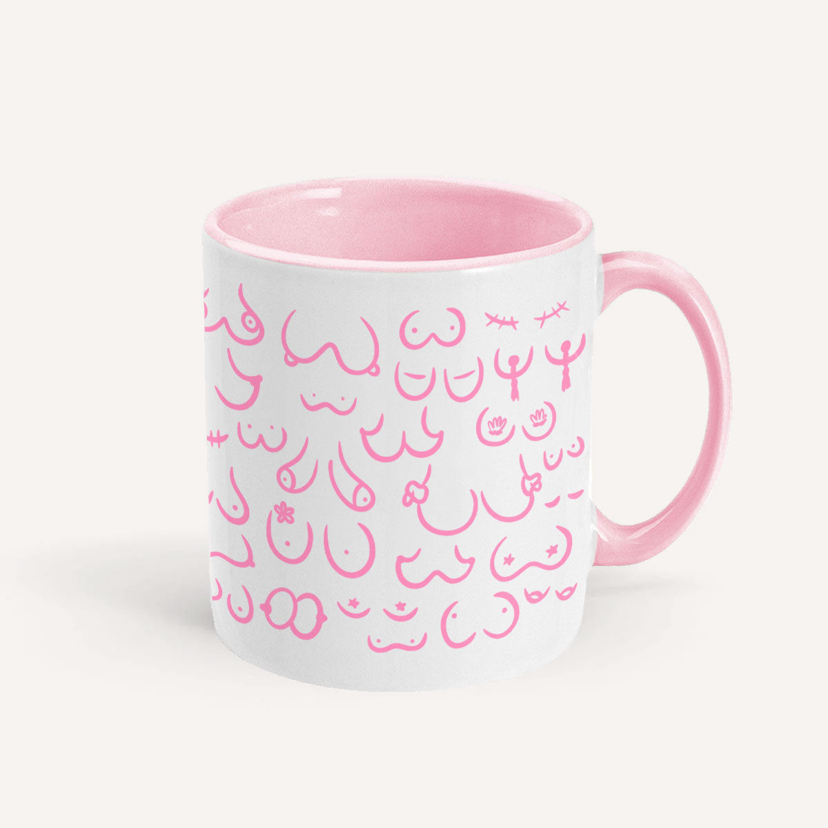 Pink Boobs Mug-Feminist Apparel, Feminist Gift, Feminist Coffee Mug, 11oz White Ceramic-The Spark Company