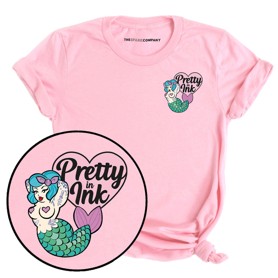 Pretty In Ink Collab Mermaid Pocket T-Shirt-Feminist Apparel, Feminist Clothing, Feminist T Shirt, BC3001-The Spark Company