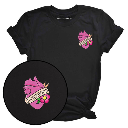 Pretty In Ink Collab Sisterhood Pocket T-Shirt-Feminist Apparel, Feminist Clothing, Feminist T Shirt, BC3001-The Spark Company