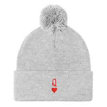 Load image into Gallery viewer, Queen Tiny Embroidery Detail Pom Pom Beanie Hat-Feminist Apparel, Feminist Gift, Feminist Beanie Hat BB426-The Spark Company